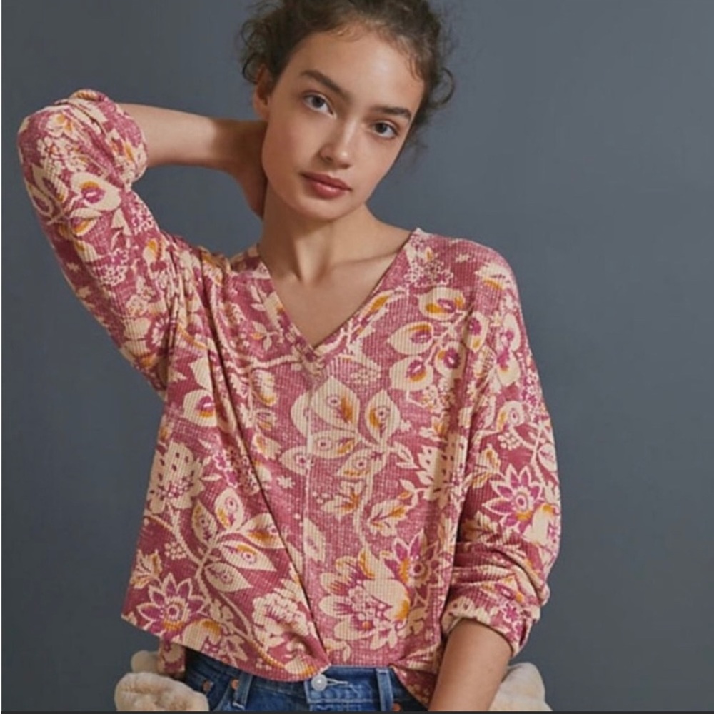 Anthropologie Pilcro Moira Waffle Knit Floral Thermal
